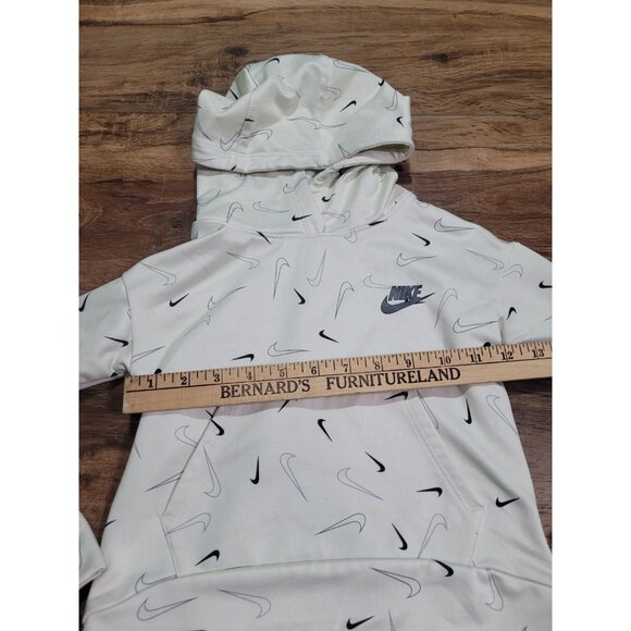Nike Hoodie Youth Small Swoosh Print All Over Beige Off White Embroidered Logo - Picture 6 of 8